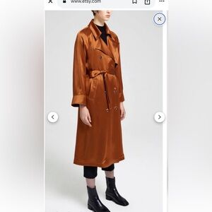 Lattelier Double Breasted Burnt‎ Orange Trench Coat Silk-Like Acetate size XS